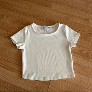 Polly White Ribbed Short Sleeve Crop Top Size 6